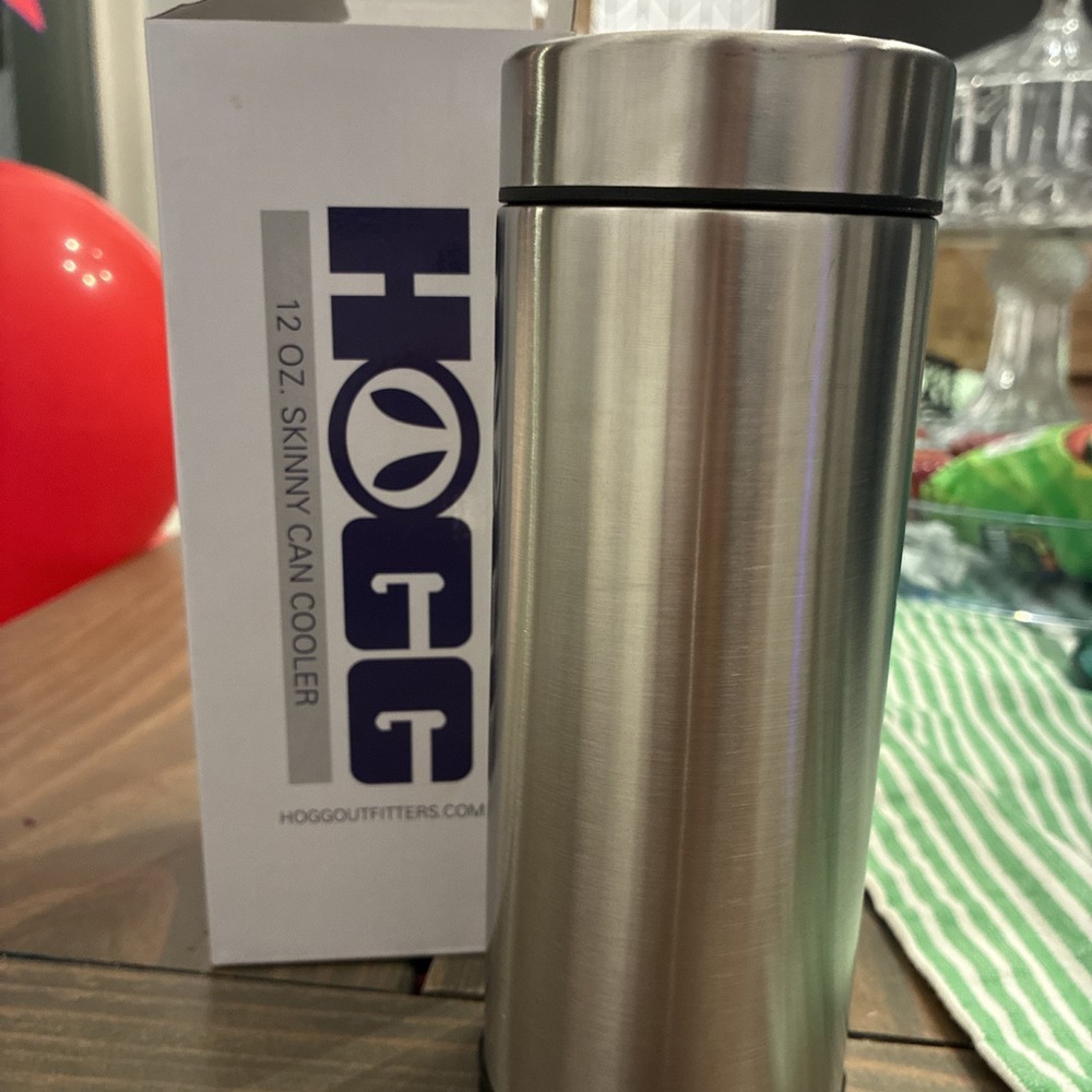 HOGG 12oz Skinny Can Cooler Stainless Steel Insulated Tumbler Holder Bottle Open
